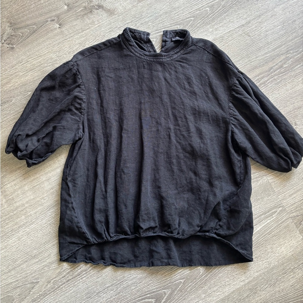 Zara | Distressed Denim Black Blouse